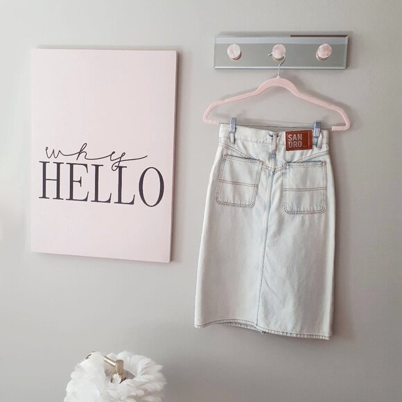 NWT Sandro high waisted faded wash denim midi skirt, XS - Picture 11 of 12